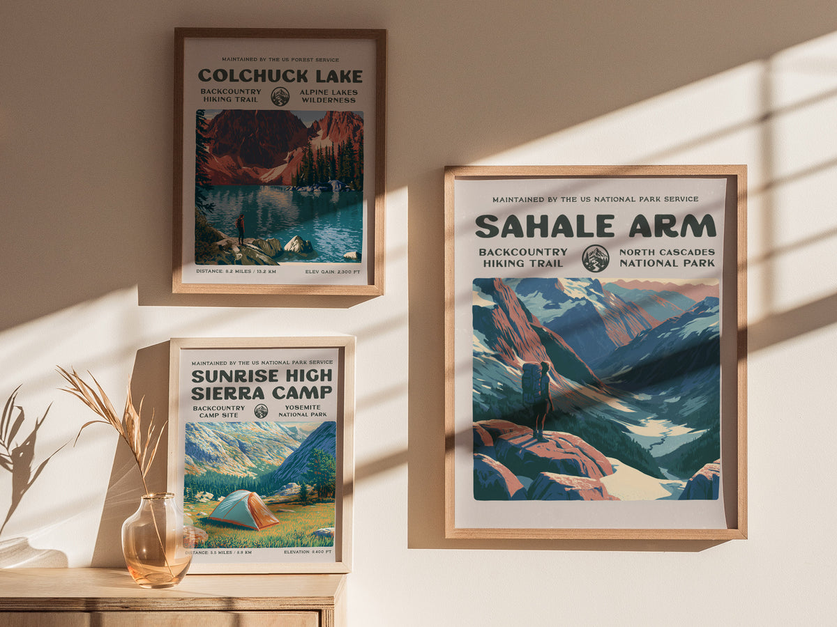 Sahale Arm, North Cascades National Park Poster | Hiker Gift | Backcountry Trail Wall Art — styled in a modern interior