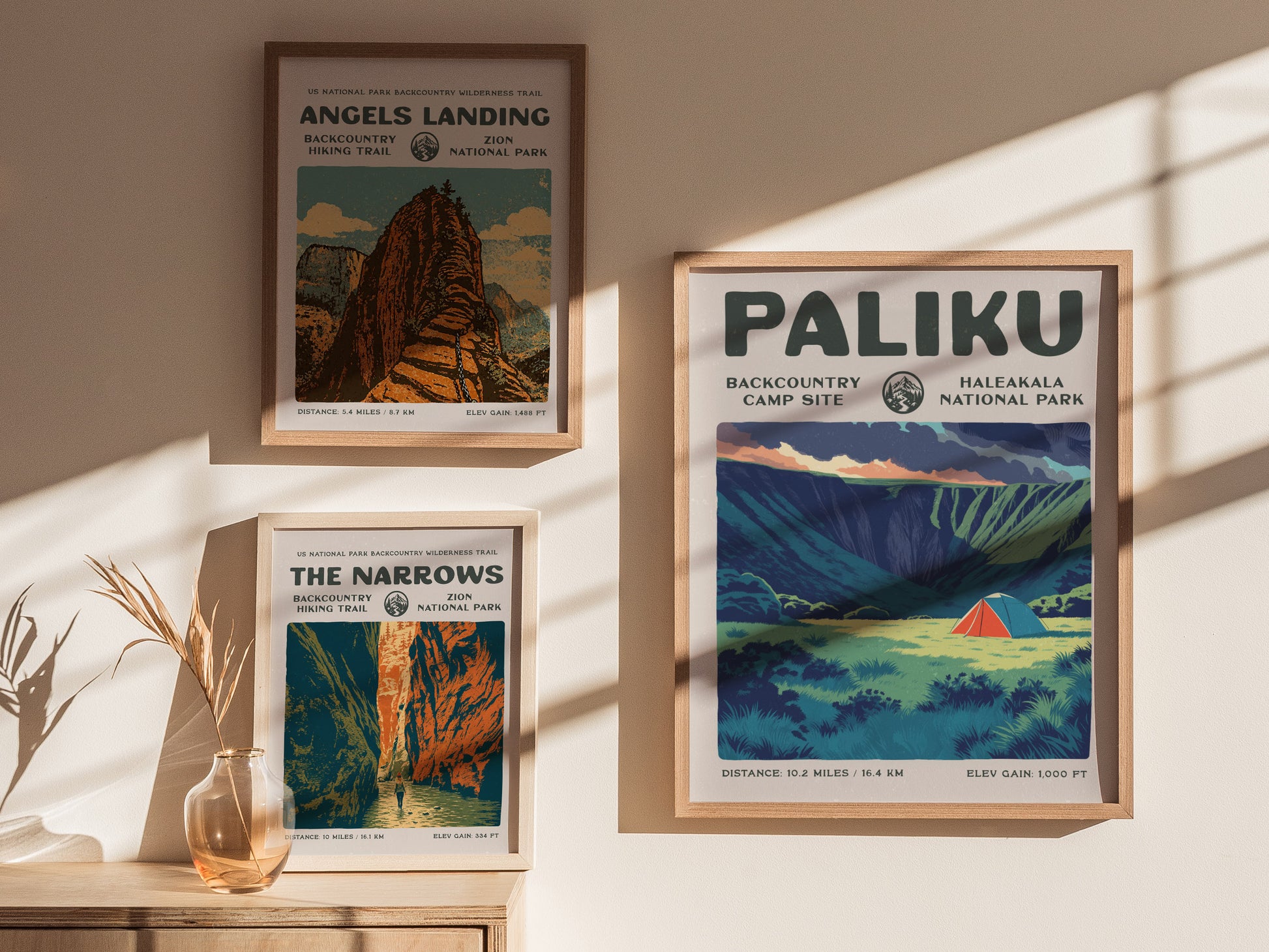 Paliku, Haleakala National Park Poster | Backpacker Gift | Misty Crater Wilderness Wall Art — styled in a modern interior