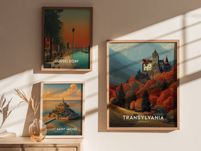 Transylvania Travel Poster | Romania Bran Castle Wall Art