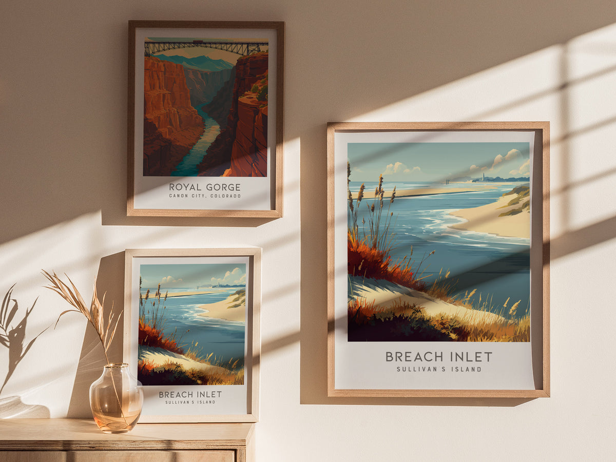 Breach Inlet Matte Border Poster | Sullivan's Island Vacation Wall Art — styled in a modern interior