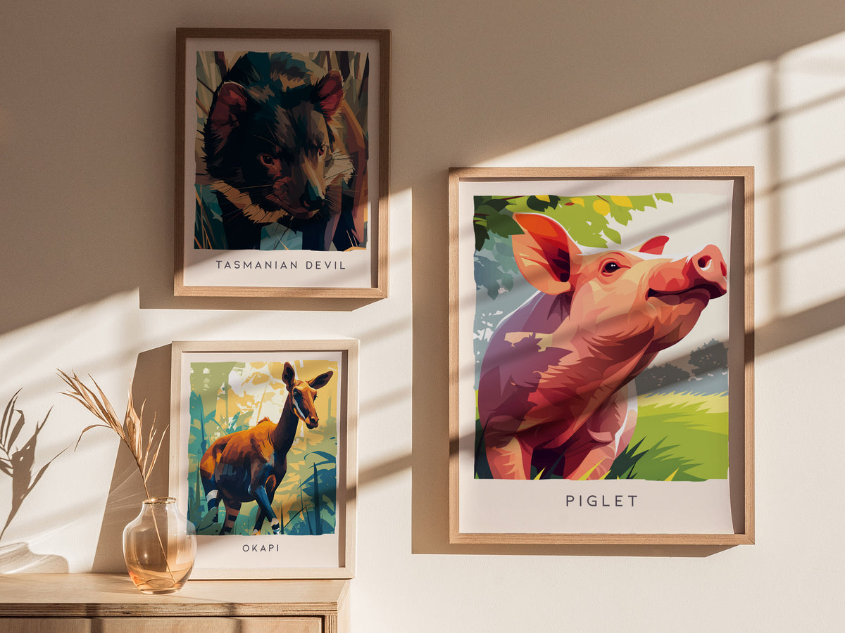 Piglet, Sus scrofa domesticus Poster | Adorable Farm Wildlife Nature Poster Wall Art — styled in a modern interior