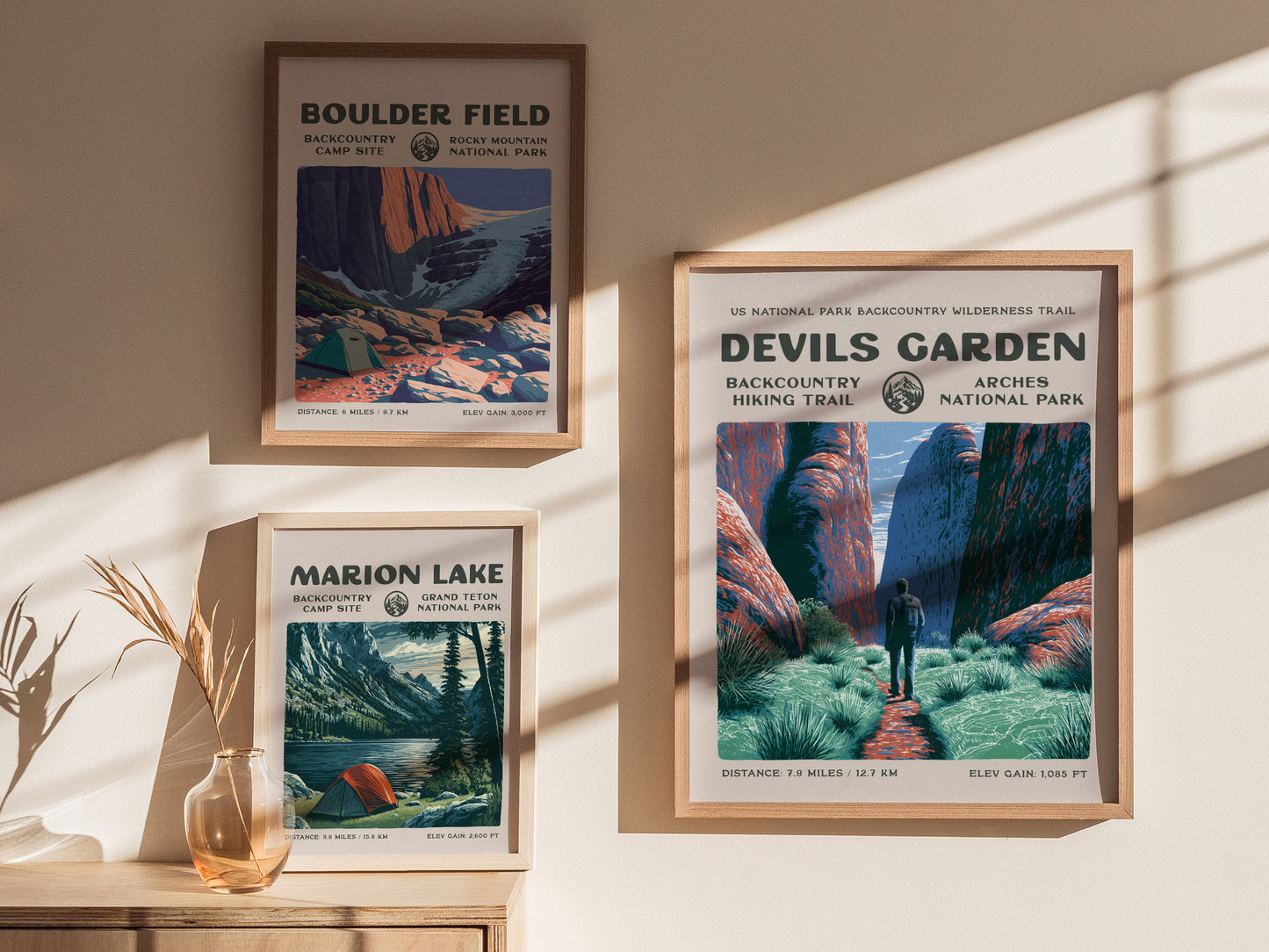 Devils Garden, Arches National Park Poster | Hiker Gift | Sandstone Fins & Arches Wall Art — styled in a modern interior