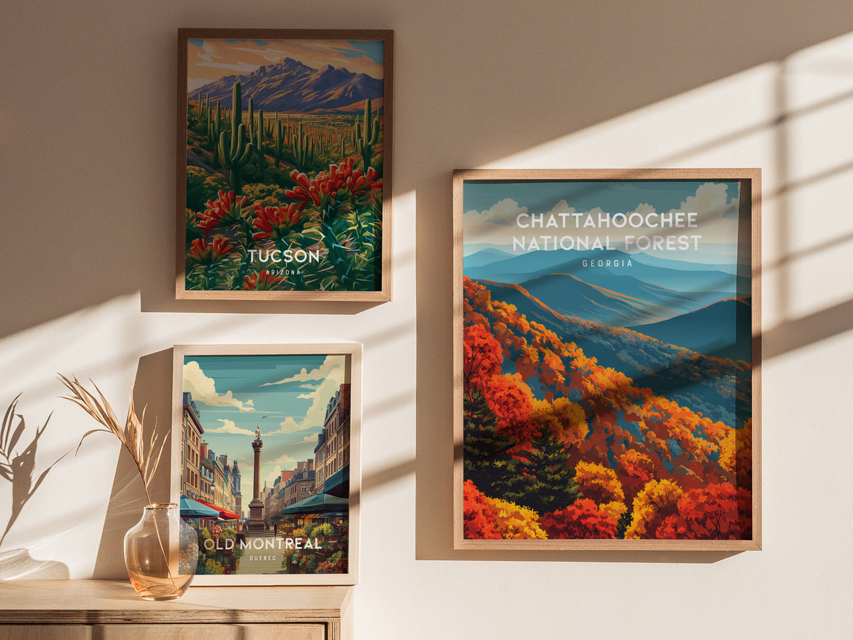 Chattahoochee National Forest, Georgia Poster | Mountain Wilderness Destination Print Wall Art — styled in a modern interior