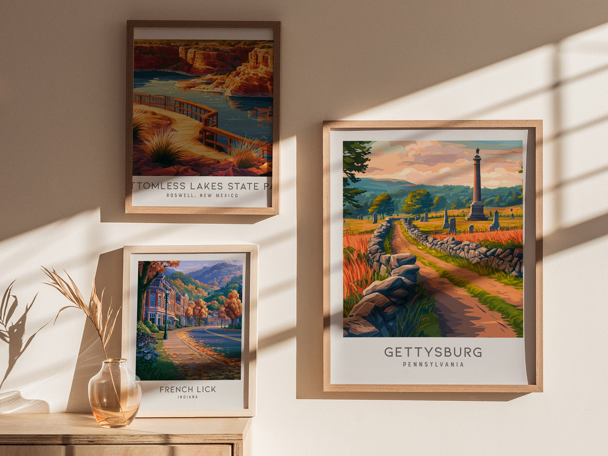 Gettysburg Matte Border Poster | Pennsylvania Destination Print Travel Wall Art — styled in a modern interior