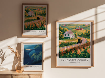 Lancaster County Matte Border Poster | Pennsylvania Destination Print Travel Wall Art — styled in a modern interior