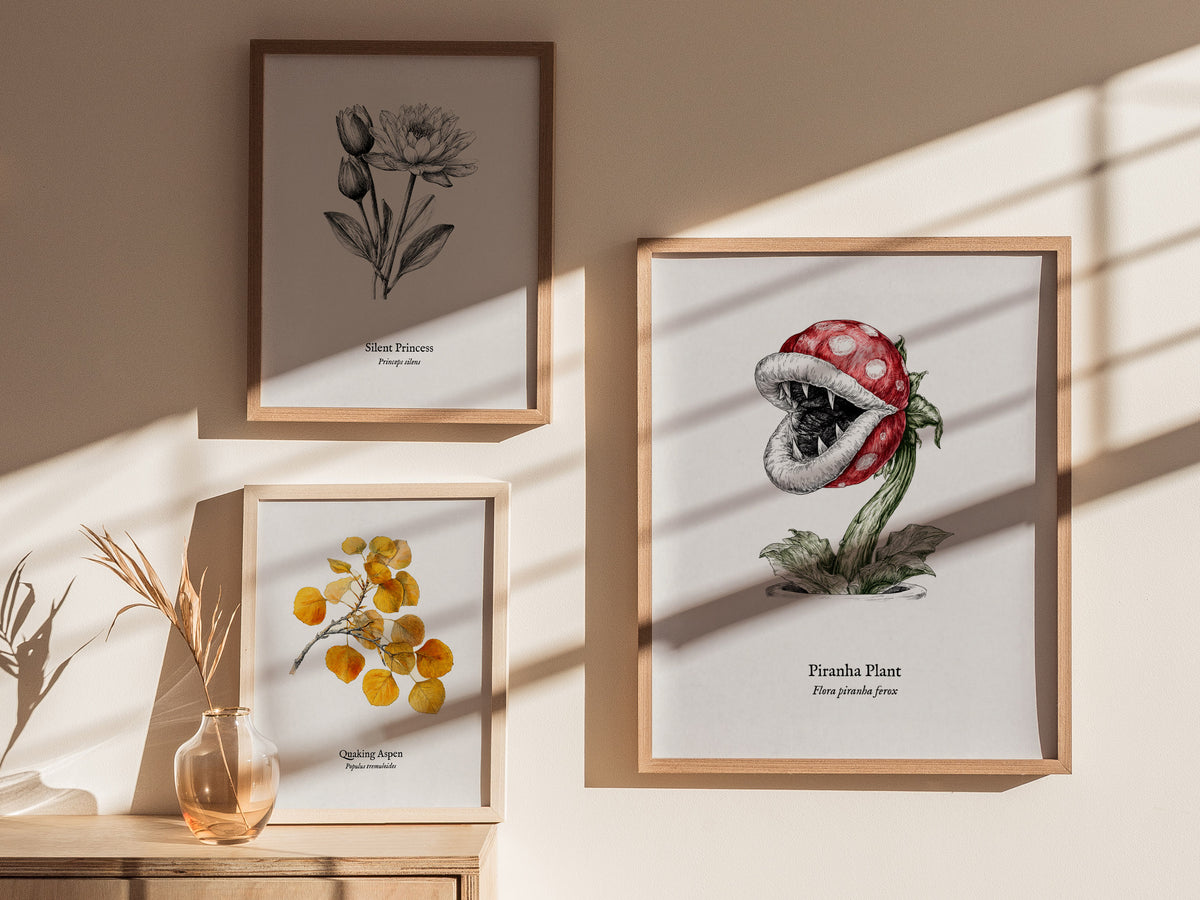 Piranha Plant Poster | Flora Piranha Ferox Pen and Ink Print | Vintage Scientific Illustration Wall Art — styled in a modern
