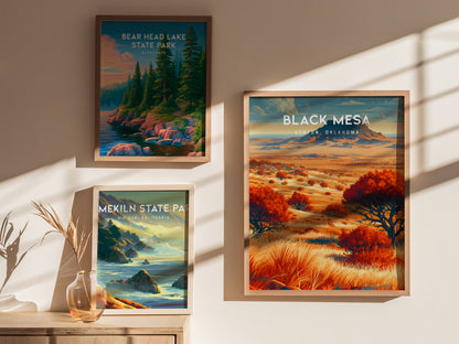 Black Mesa, Kenton, Oklahoma Poster | Western Prairie Adventure Wall Art — styled in a modern interior