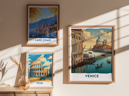 Venice Italy Poster | Canal Gondola Travel Art | Framed or Unframed