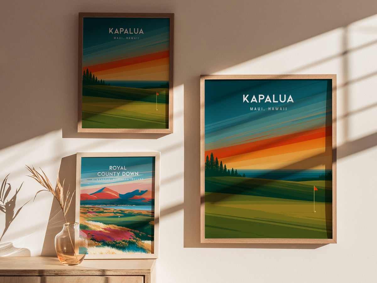 Kapalua Plantation Course, Maui, Hawaii Poster | Tropical Links Golfer Gift Wall Art — styled in a modern interior