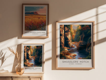 Smugglers' Notch Matte Border Poster | Stowe, Vermont Travel Wall Art — styled in a modern interior