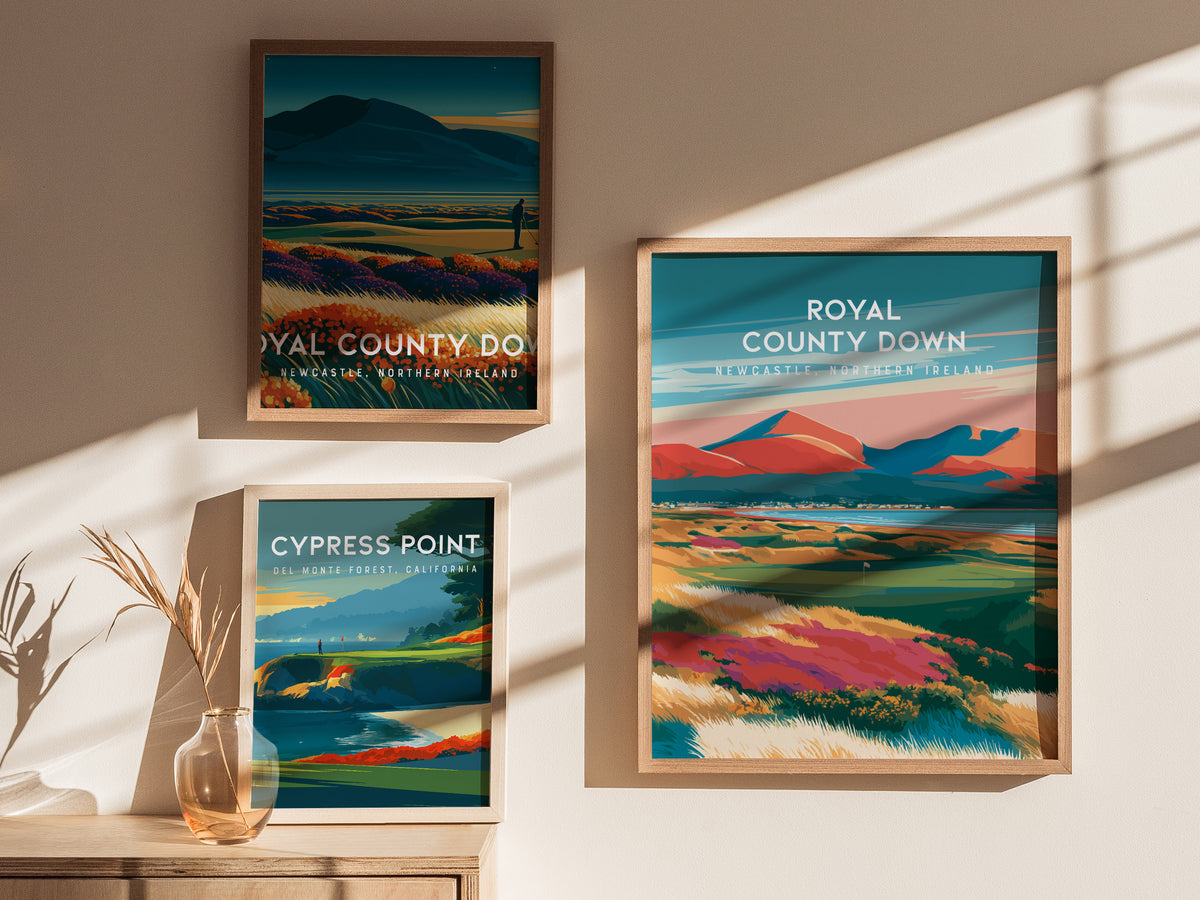 Royal County Down, Newcastle, Northern Ireland Poster | Country Club Decor Golfer Gift Wall Art — styled in a modern interior