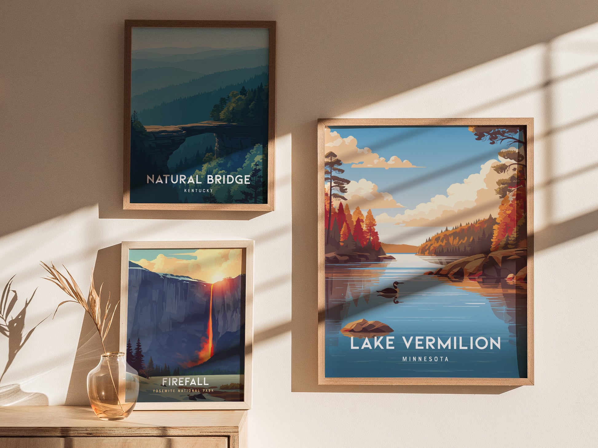 Lake Vermilion, Minnesota Poster | Northwoods Lake & Pine Forest Wall Art — styled in a modern interior