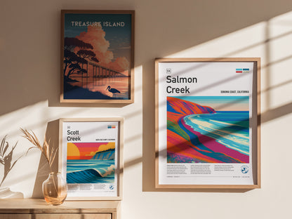 Salmon Creek, Sonoma Coast, California Poster | Surf Wall Art & Wave Print — styled in a modern interior