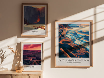 Cape Henlopen State Park Matte Border Poster | Lewes, Delaware Travel Wall Art — styled in a modern interior