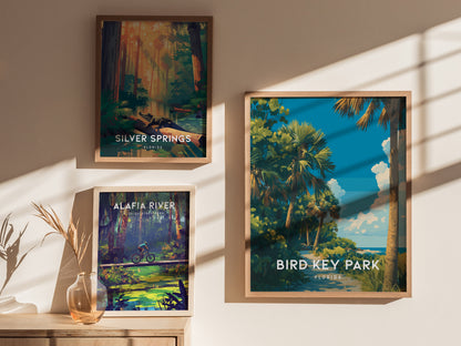 Bird Key Park, Florida Poster | Tropical Waterfront Serenity Wall Art — styled in a modern interior