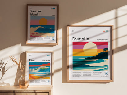 Four Mile, Santa Cruz, California Poster | Surf Wall Art & Beach House Decor — styled in a modern interior