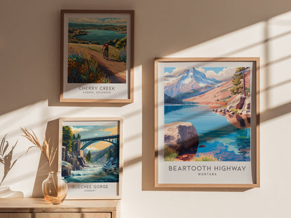 Beartooth Highway Matte Border Poster | Montana Destination Print Travel Wall Art — styled in a modern interior