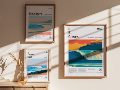 El Sunzal, La Libertad, El Salvador Poster | Tropical Surf Wall Art — styled in a modern interior