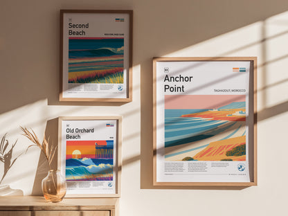 Anchor Point, Taghazout, Morocco Poster | Surf Wall Art & Coastal Vibes Print — styled in a modern interior