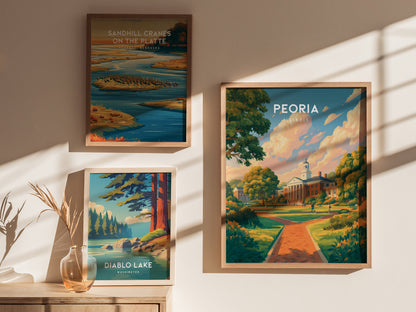 Peoria, Illinois Poster | River City Charm Framed or Unframed Wall Art — styled in a modern interior