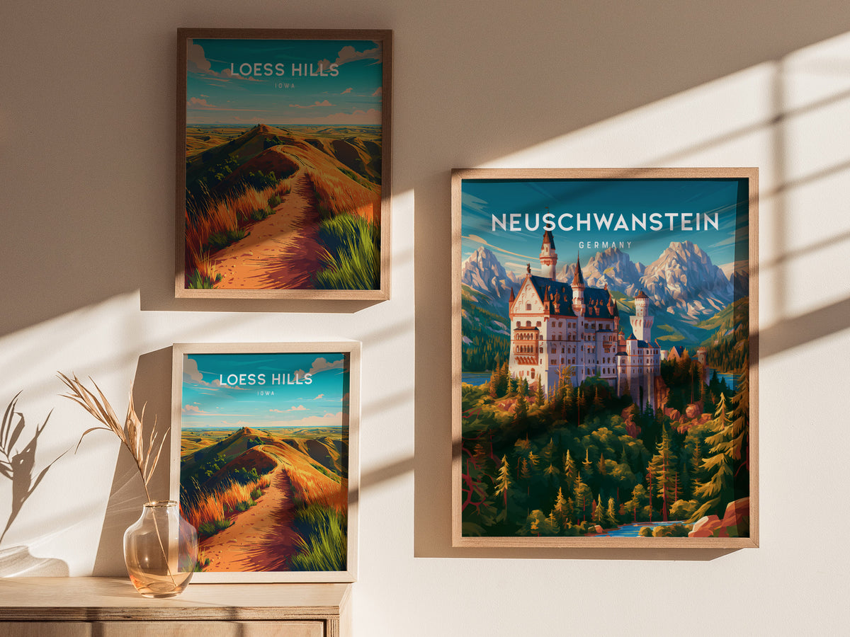Neuschwanstein, Germany Poster | Fairytale Castle Bavarian Alps Wall Art — styled in a modern interior