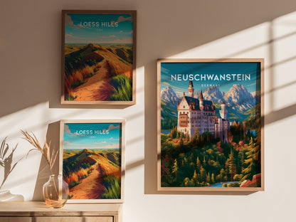 Neuschwanstein, Germany Poster | Fairytale Castle Bavarian Alps Wall Art — styled in a modern interior