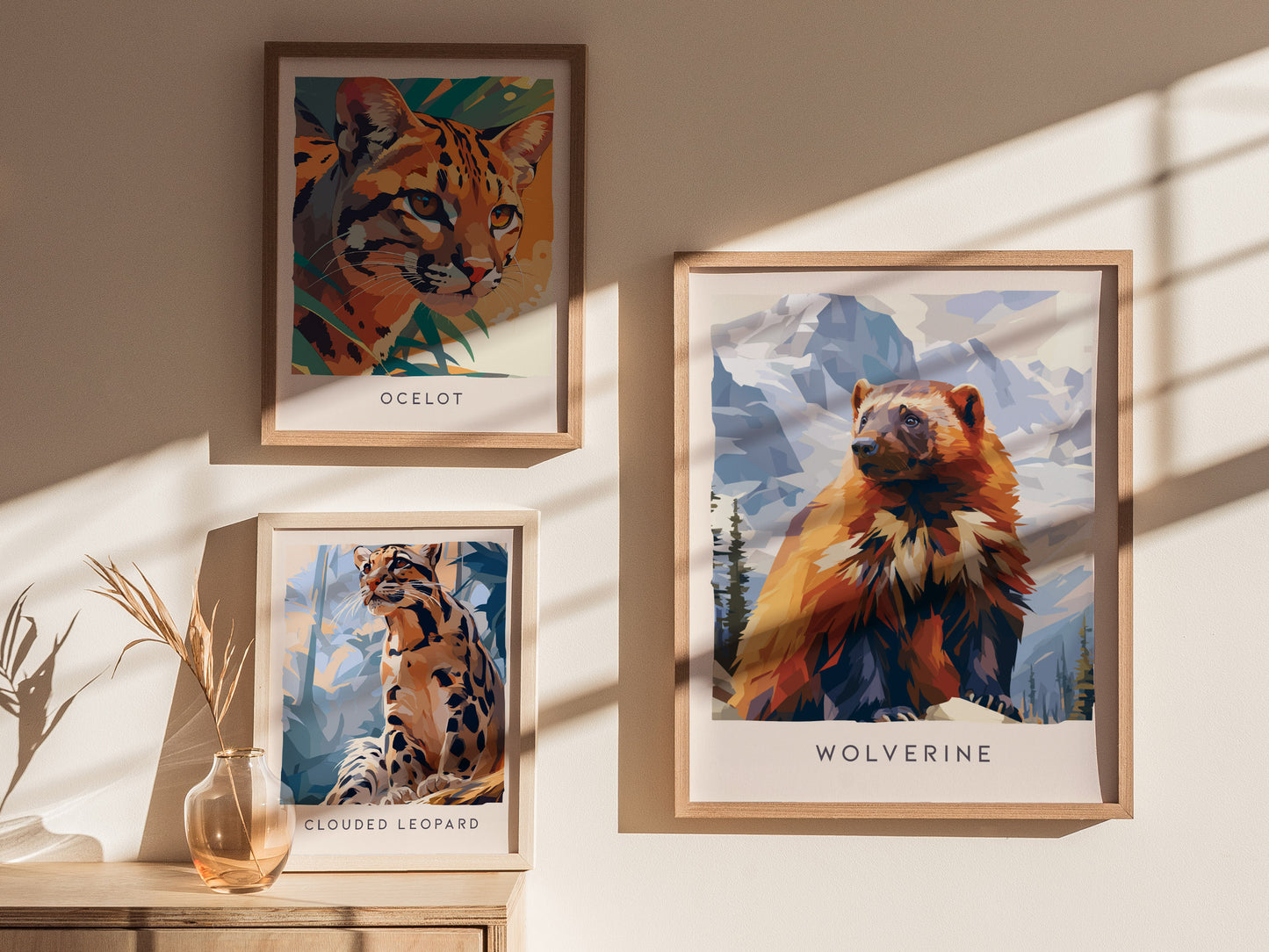 Wolverine, Gulo gulo Poster | Fierce Mountain Wildlife Wall Art — styled in a modern interior