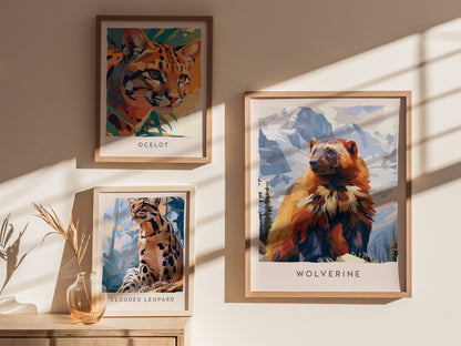 Wolverine, Gulo gulo Poster | Fierce Mountain Wildlife Wall Art — styled in a modern interior