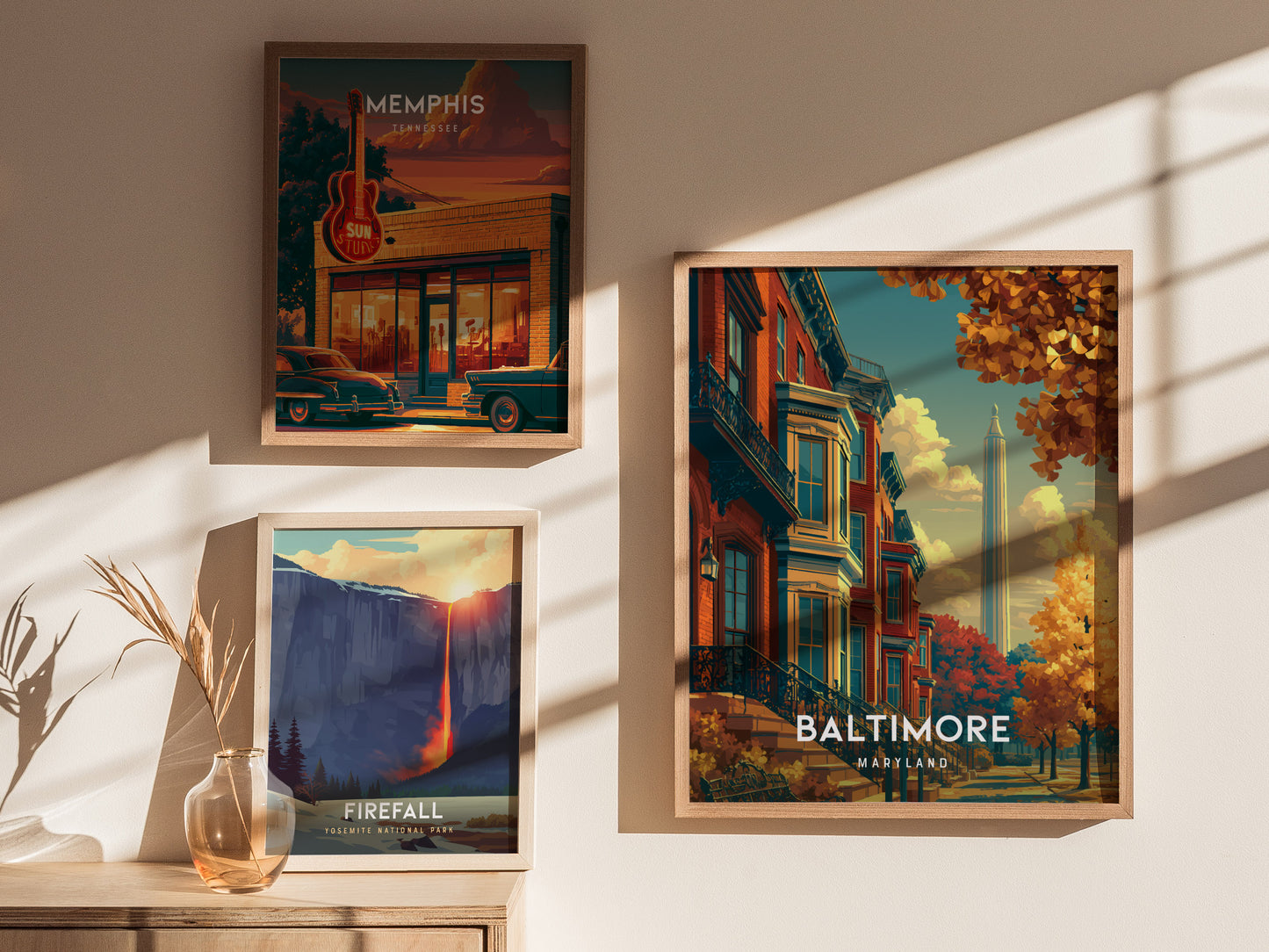 Baltimore, Maryland Poster | Harbor Skyline & Charm City Wall Art — styled in a modern interior