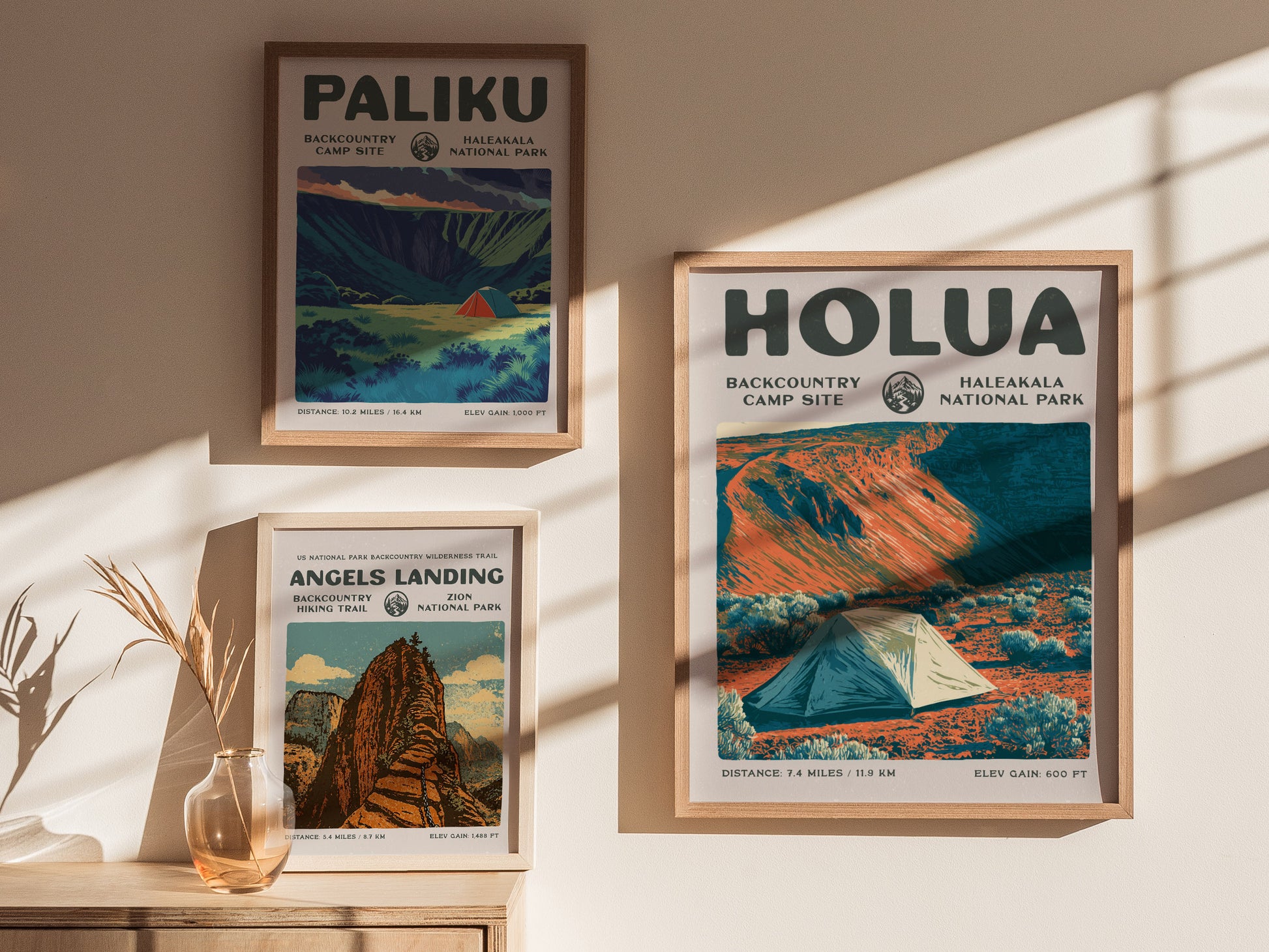 Holua, Haleakala National Park Poster | Hiker Gift | Volcanic Backcountry Trail Wall Art — styled in a modern interior