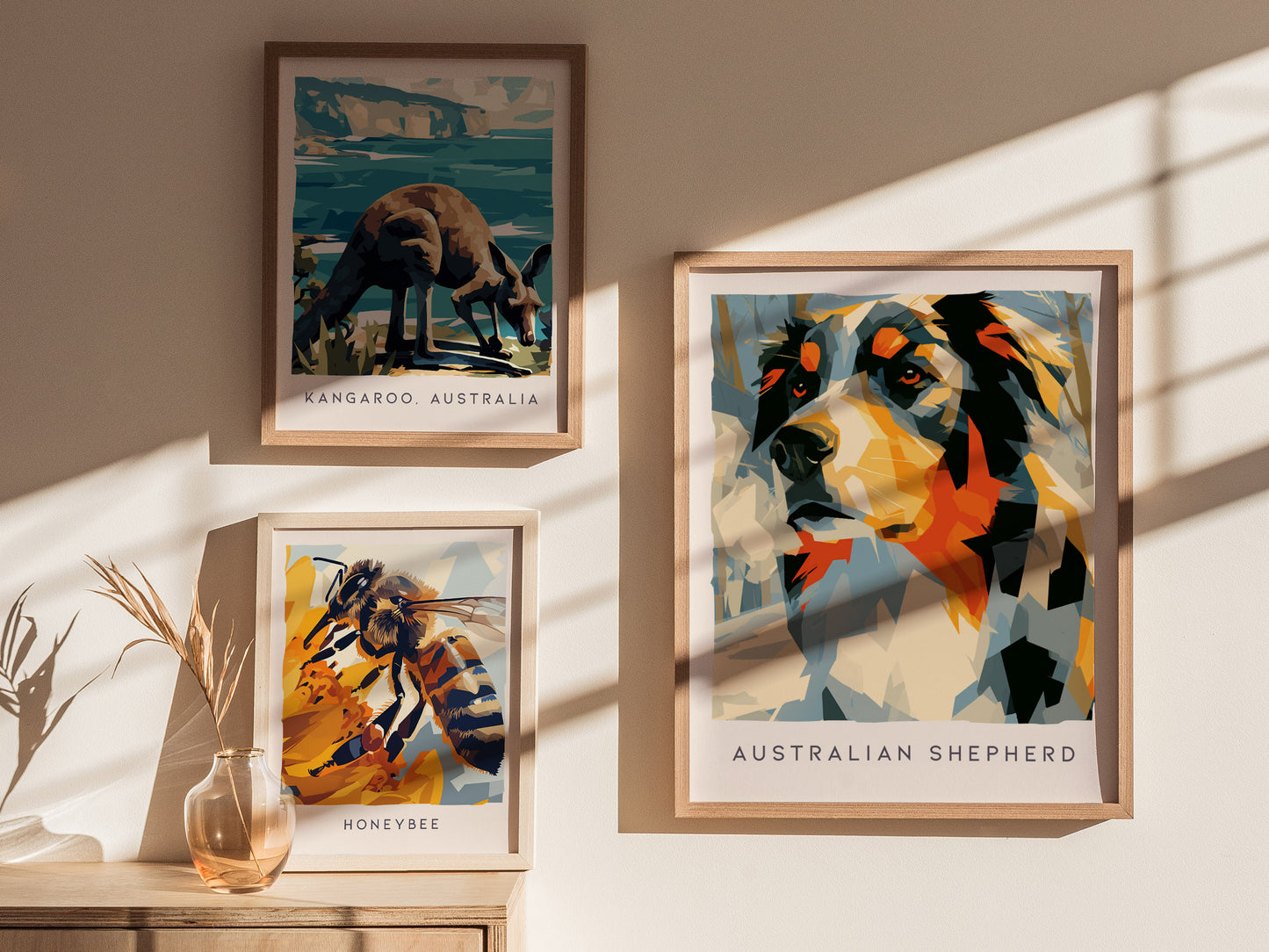 Australian Shepherd Poster | Loyal Companion Bold Portrait Wall Art — styled in a modern interior