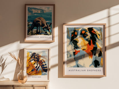 Australian Shepherd Poster | Loyal Companion Bold Portrait Wall Art — styled in a modern interior