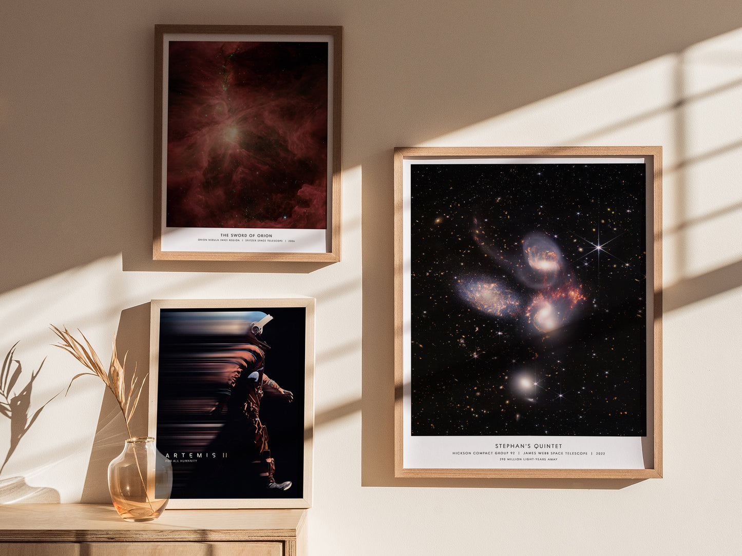 Gallery wall featuring the Stephan's Quintet poster paired with other James Webb and NASA deep space prints