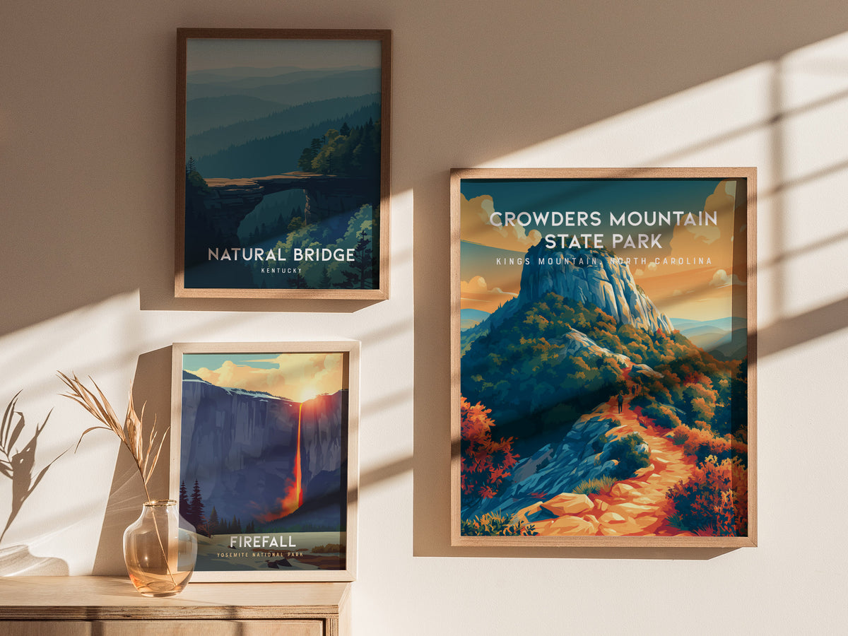 Crowders Mountain State Park, Kings Mountain, North Carolina Poster | Summit Trail Adventure Travel Wall Art — styled in a mo