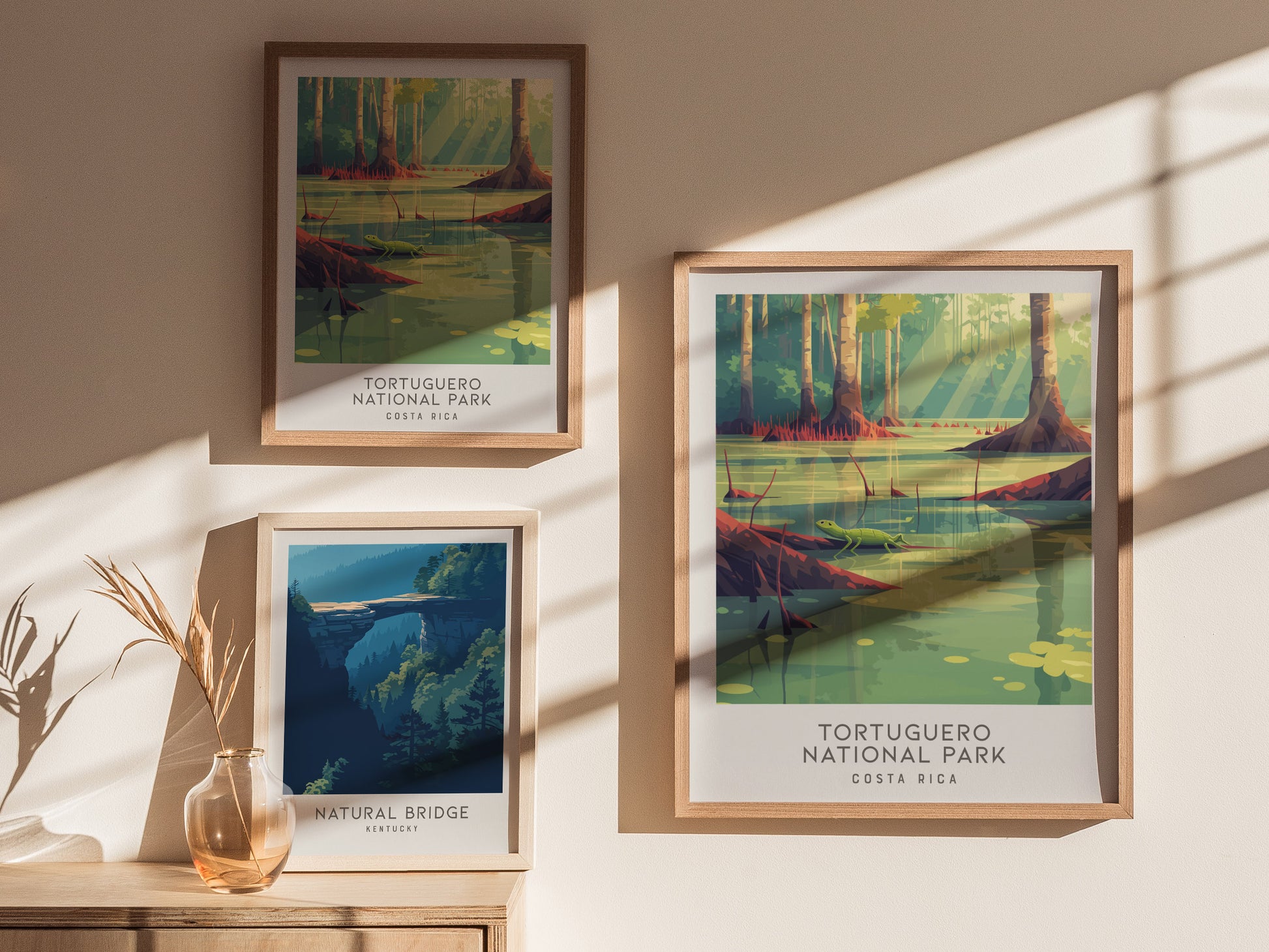 Tortuguero National Park Matte Border Poster | Costa Rica Travel Wall Art — styled in a modern interior