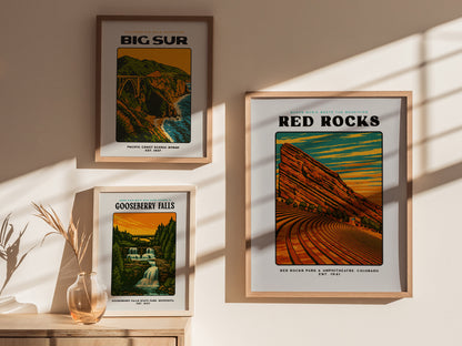 Red Rocks Amphitheatre Poster | Vintage Colorado Block Print Art
