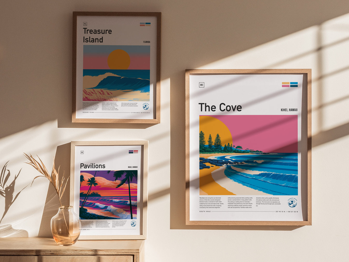 The Cove, Hawaii Poster | Tropical Surf Paradise Cove Wall Art — styled in a modern interior