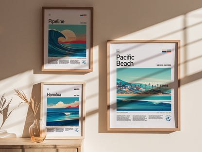 Pacific Beach California Surf Poster | Crystal Pier Surfer Art Print