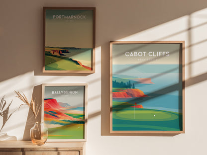 Cabot Cliffs, Nova Scotia Poster | Dramatic Links Golf Course Print Wall Art — styled in a modern interior