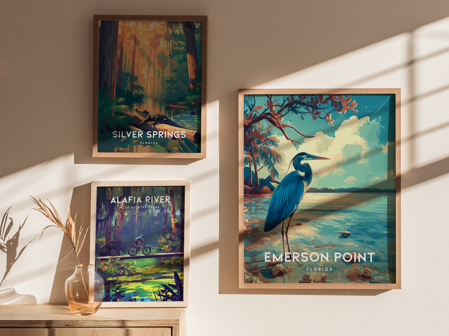 Emerson Point, Florida Poster | Mangrove & Marsh Preserve Wall Art — styled in a modern interior