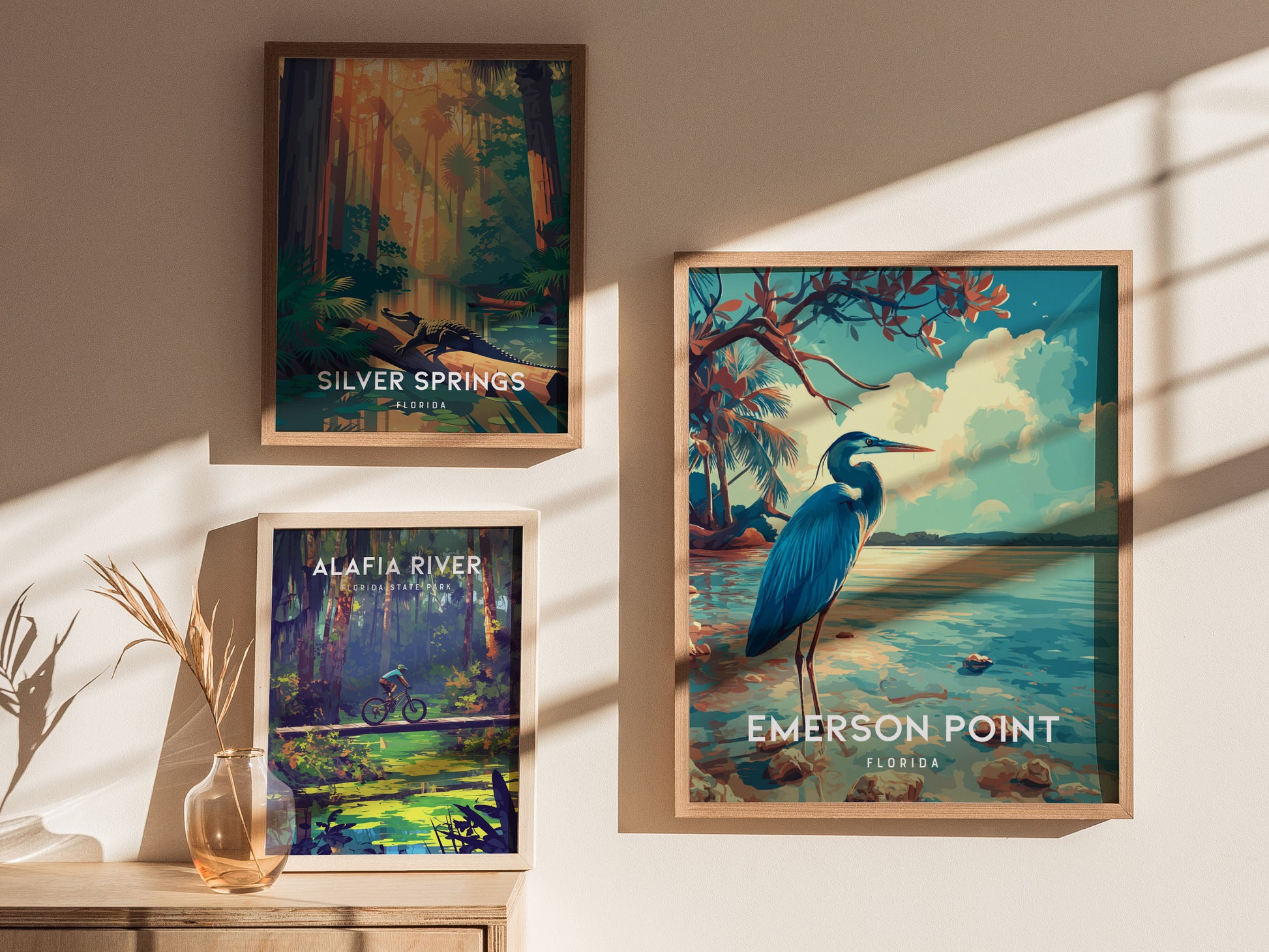 Emerson Point, Florida Poster | Mangrove & Marsh Preserve Wall Art — styled in a modern interior