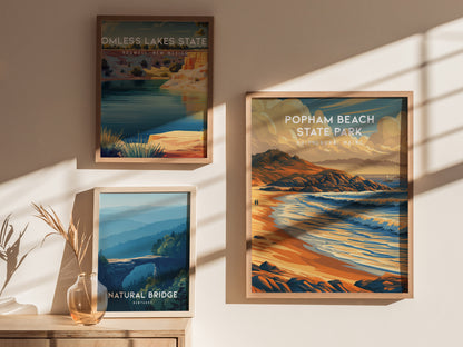 Popham Beach State Park, Phippsburg, Maine Poster | Destination Print Beach House Decor Wall Art — styled in a modern interio