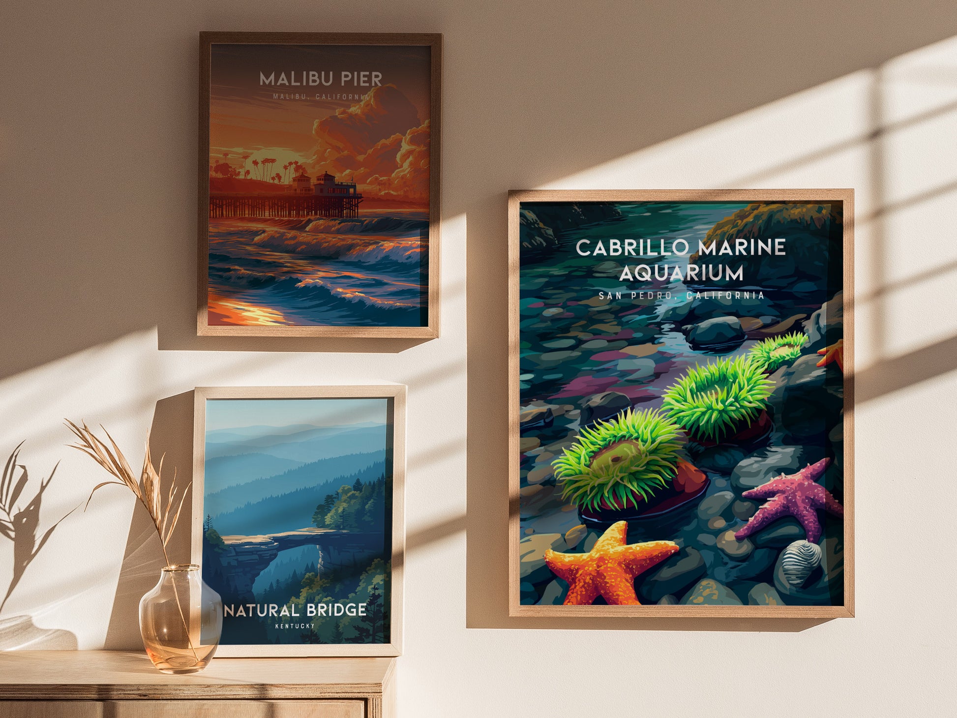 Cabrillo Marine Aquarium, California Poster | Ocean Discovery & Tide Pool Wall Art — styled in a modern interior