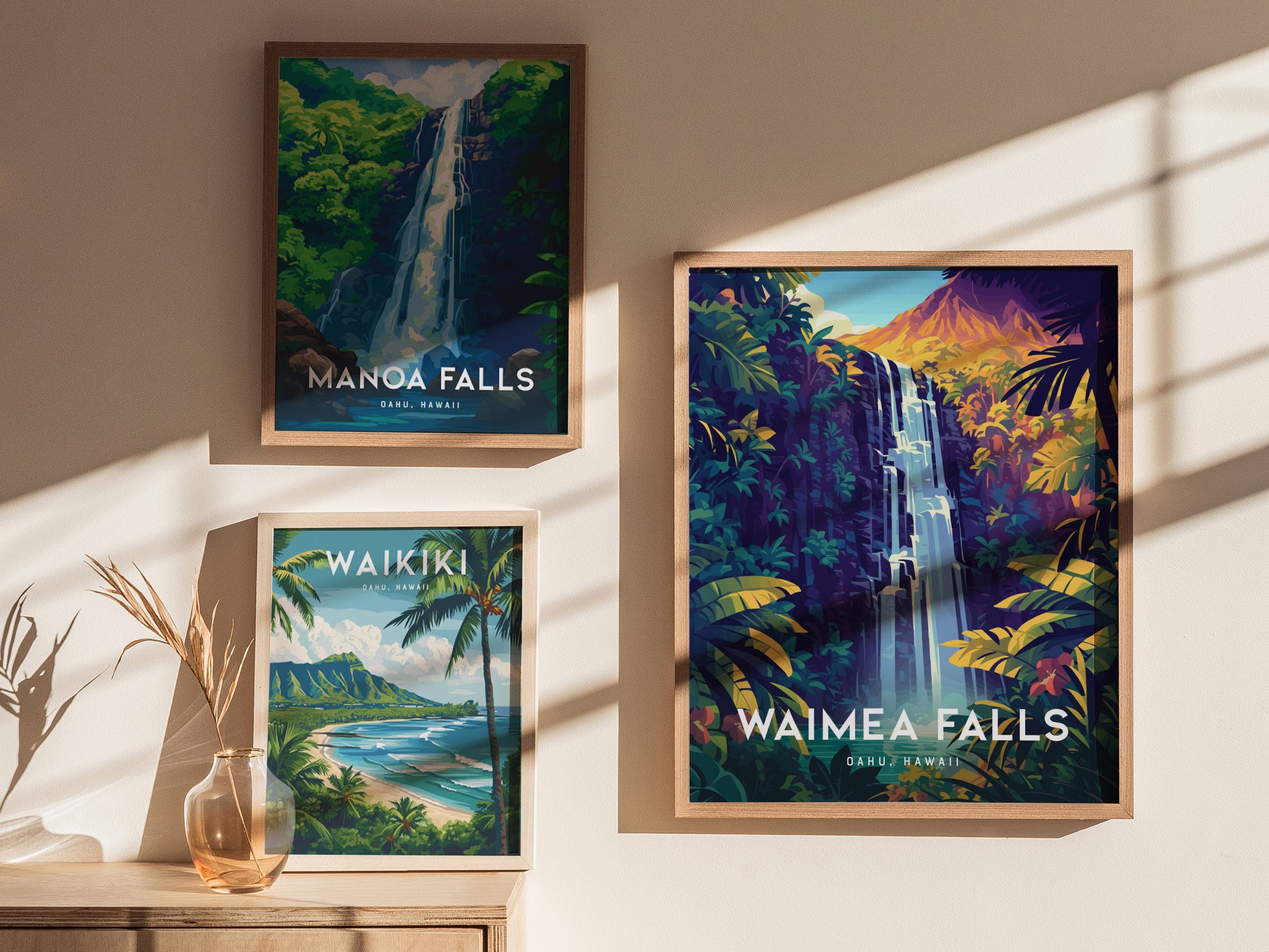 Waimea Falls Poster | Oahu North Shore Hawaii Art Waterfall Botanical