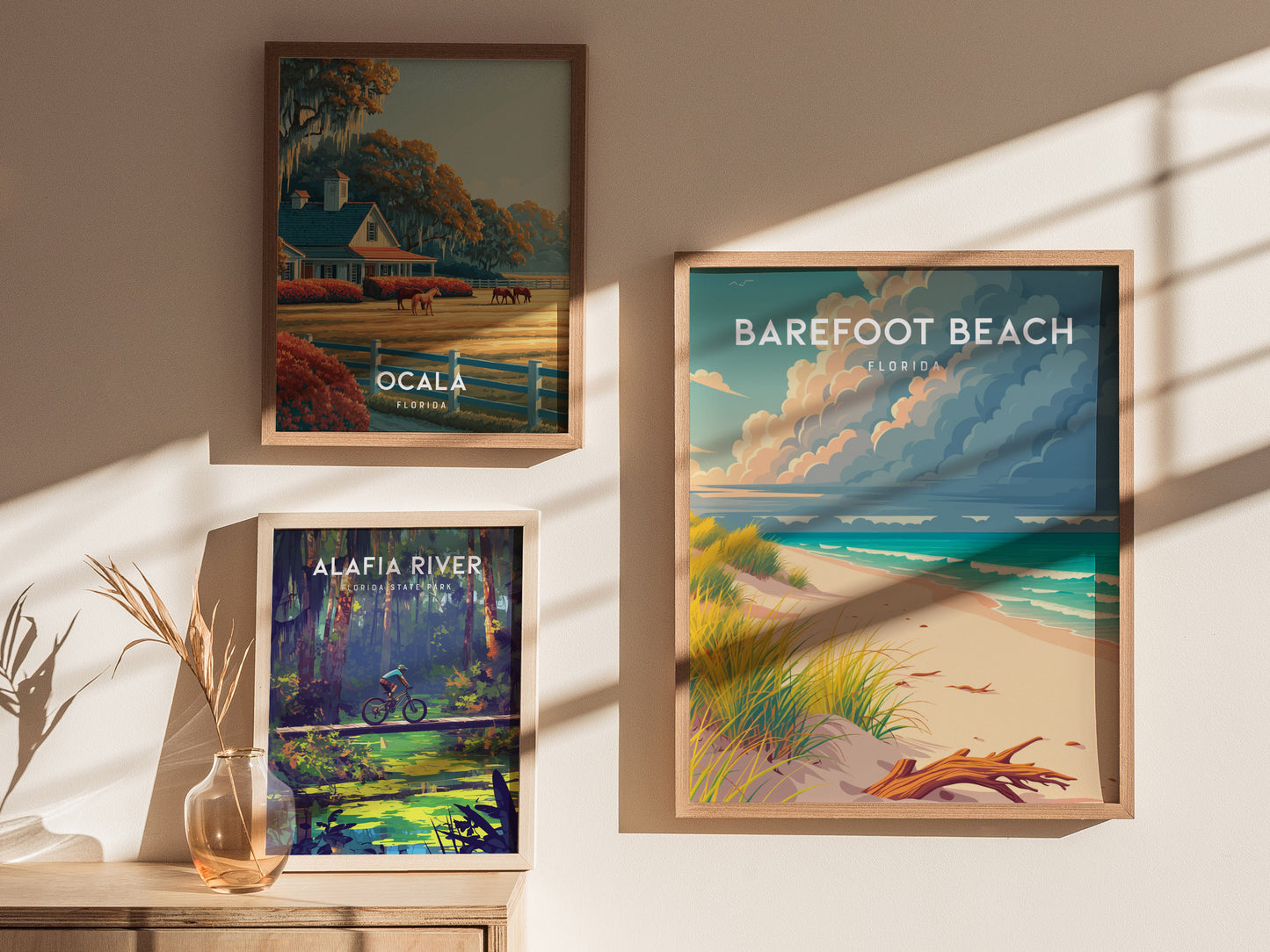 Barefoot Beach, Florida Poster | Sun-Drenched Gulf Coast Art Wall Art — styled in a modern interior