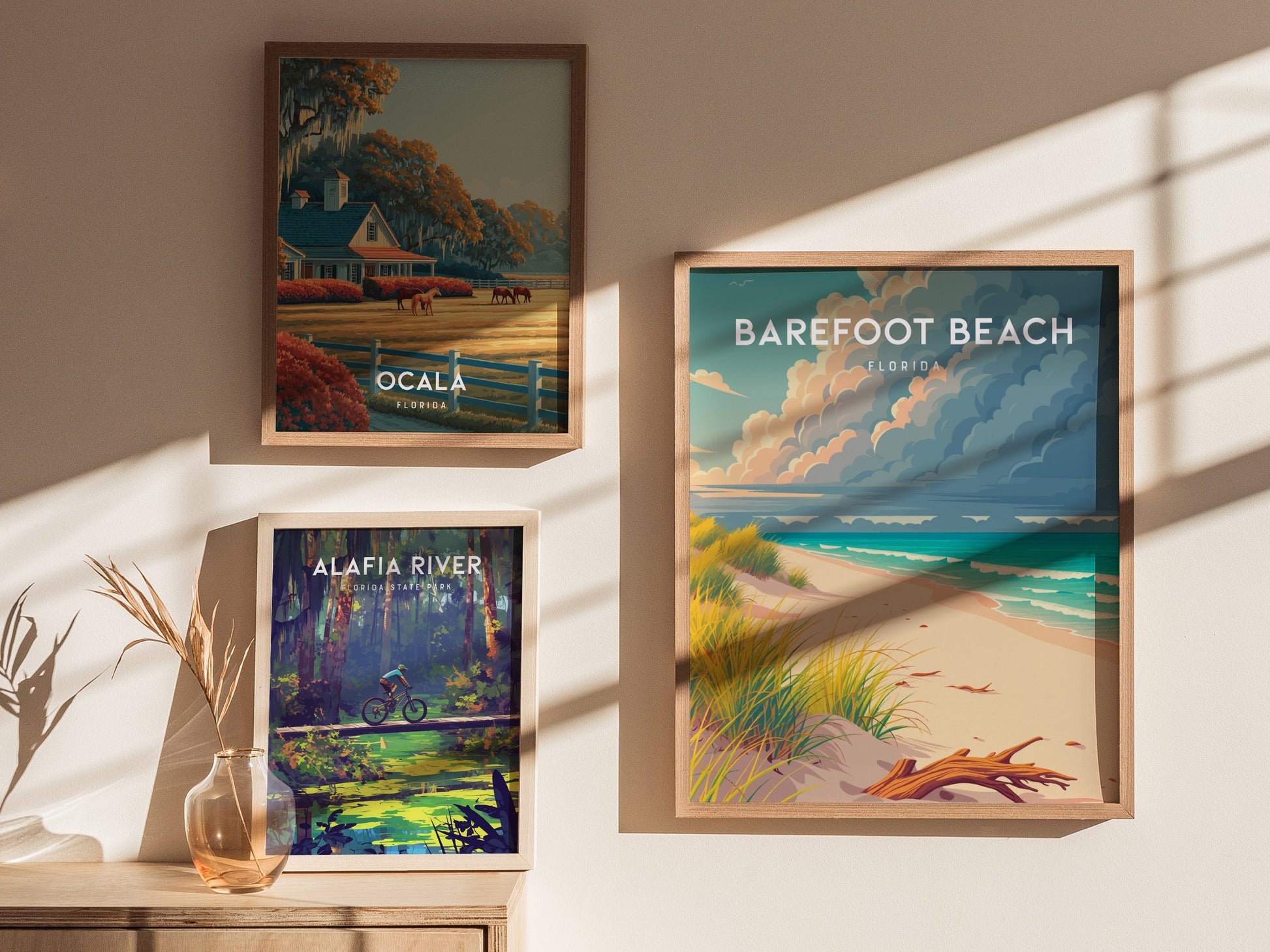 Barefoot Beach, Florida Poster | Sun-Drenched Gulf Coast Art Wall Art — styled in a modern interior