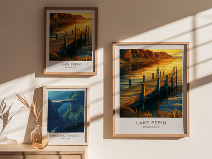 Lake Pepin Matte Border Poster | Minnesota Destination Print Framed or Unframed — styled in a modern interior