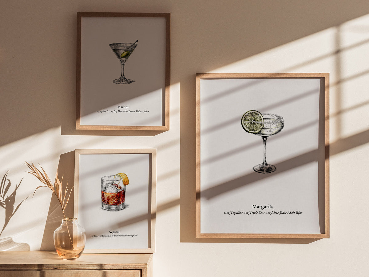 Margarita Cocktail Poster | Classic Tequila Lime Bar Art Print — styled in a modern interior