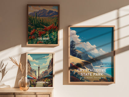 Crystal Cove State Park, Laguna Beach, California Poster | Coastal Beach Decor Wall Art — styled in a modern interior
