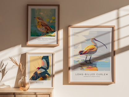 Long-billed Curlew, Numenius americanus Poster | Shorebird Wildlife Print Wall Art — styled in a modern interior